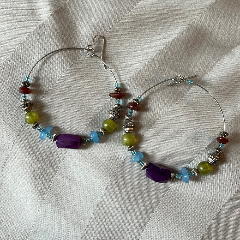 Multicolor beaded earrings with silver accent